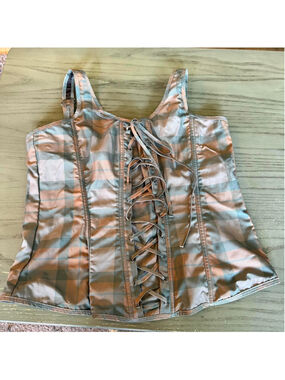 Women's Hot Topic Outlander Corset Top 2X Green Tan Plaid